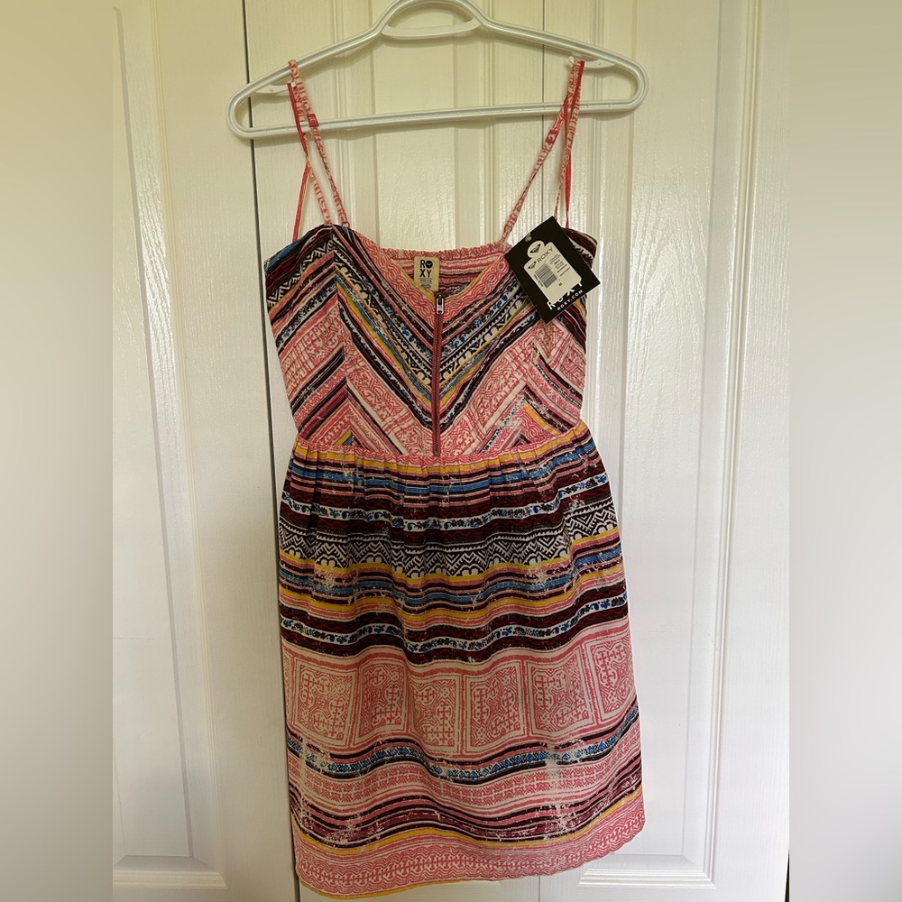 Roxy Pink and Black Tiered Mini Sundress